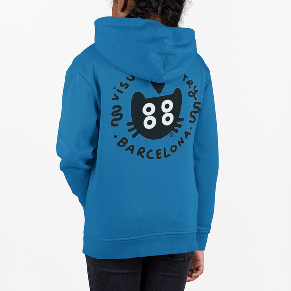 Sudadera capucha  niños algodón orgánico. "Gato cuántico" (back-front)