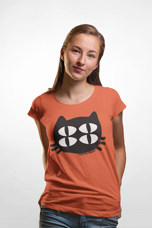 Camiseta mujer algodón orgánico. “Gato cuántico”