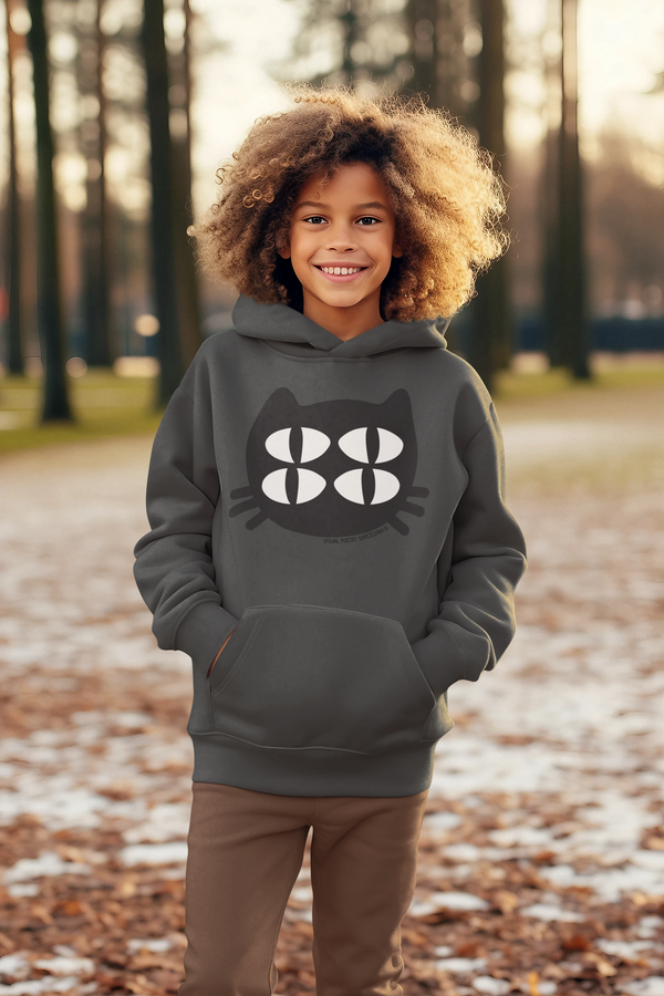 Sudadera capucha  niños algodón orgánico. "Gato cuántico"