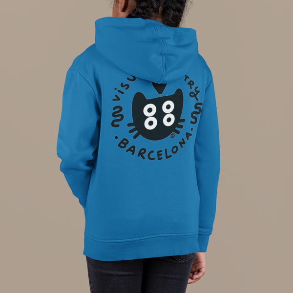Sudadera capucha  niños algodón orgánico. "Gato cuántico" (back-front)