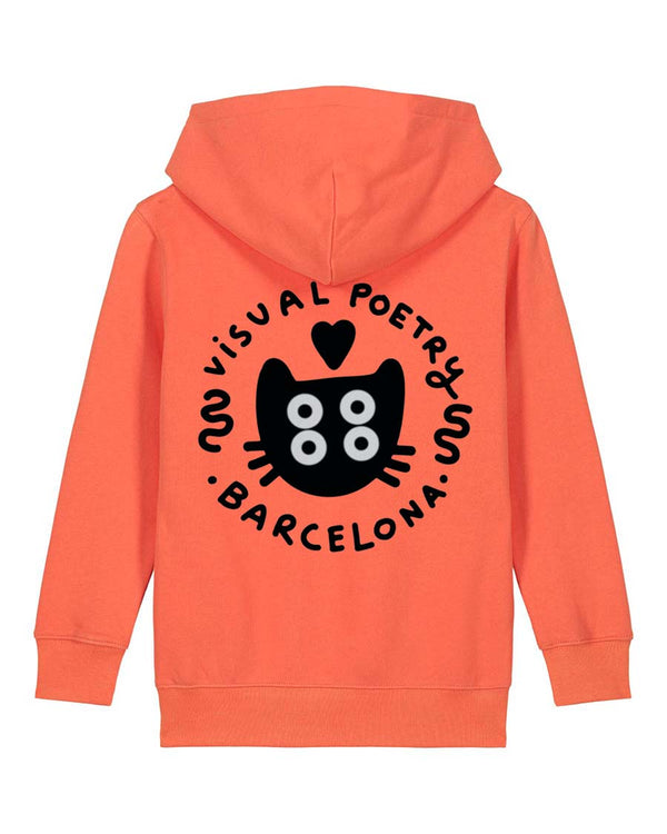Sudadera capucha  niños algodón orgánico. "Gato cuántico" (back-front)