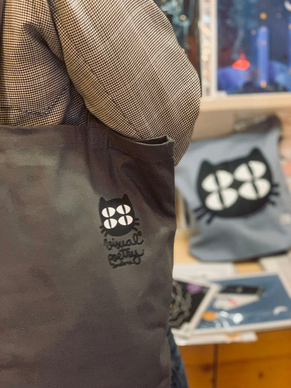 Tote Bag  gris oscuro. "Gato cuántico"