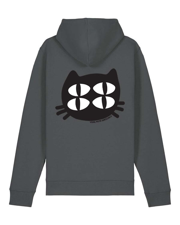 Sudadera capucha unisex algodón. "Gato cuántico" (back-front)