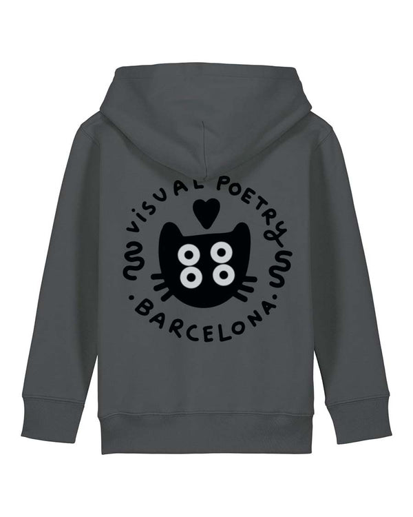 Sudadera capucha  niños algodón orgánico. "Gato cuántico" (back-front)