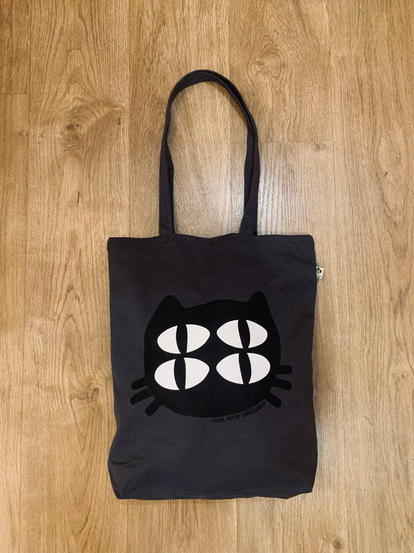 Tote Bag  gris oscuro. "Gato cuántico"