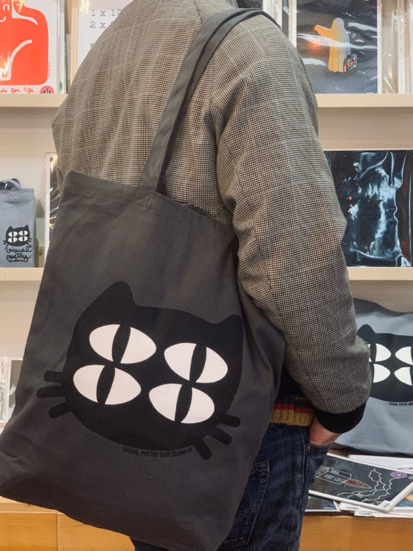 Tote Bag  gris oscuro. "Gato cuántico"