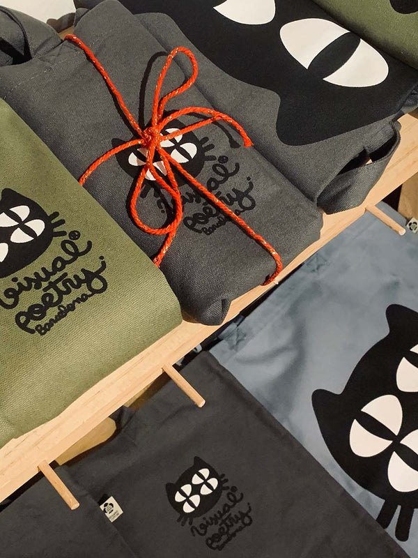 Tote Bag  gris oscuro. "Gato cuántico"