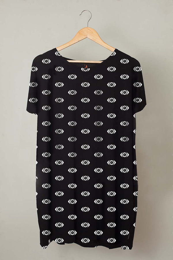 Vestido mujer manga corta talla única. "Eyes in the dark"
