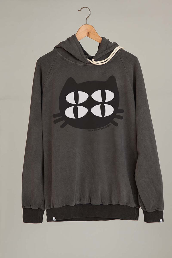 Sudadera capucha unisex. "Gato cuántico" ojos relieve